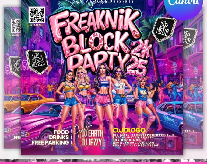 Freaknik Party Flyer, Freaknik Party Invite, Club Party Flyer, Nightclub Flyer, Pool Mansion Party, Summer Party Flyer, Canva Editable