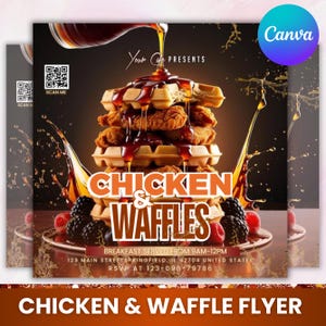 Brunch Flyer Chicken And Waffles, Restaurant Marketing, Bar and Grill, Brunch Event, Chef Flyer, Chicken and Waffles, Canva Editable