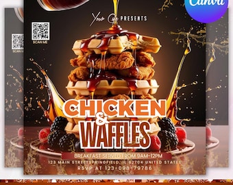 Chicken and Waffles Brunch Flyer: Restaurant Marketing (Canva Editable)