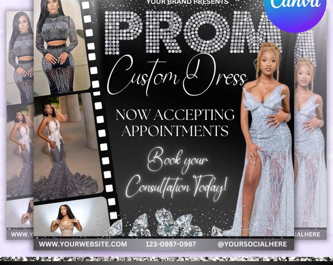 Prom Dress Flyer, Prom Flyer, Prom Fashion Flyer, Prom Flyer Template, Prom Dress Flyer Template,Prom Party Celebration Flyer Canva Editable