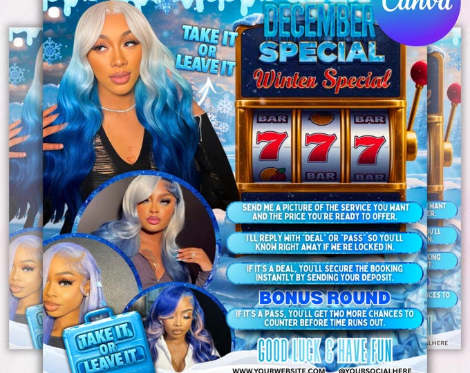 December Booking flyer, Holiday Booking Flyer, Book Now Flyer, Christmas Sale Flyer, Lash, Hair, Makeup, Nails, Wig Flyer, Canva Editable