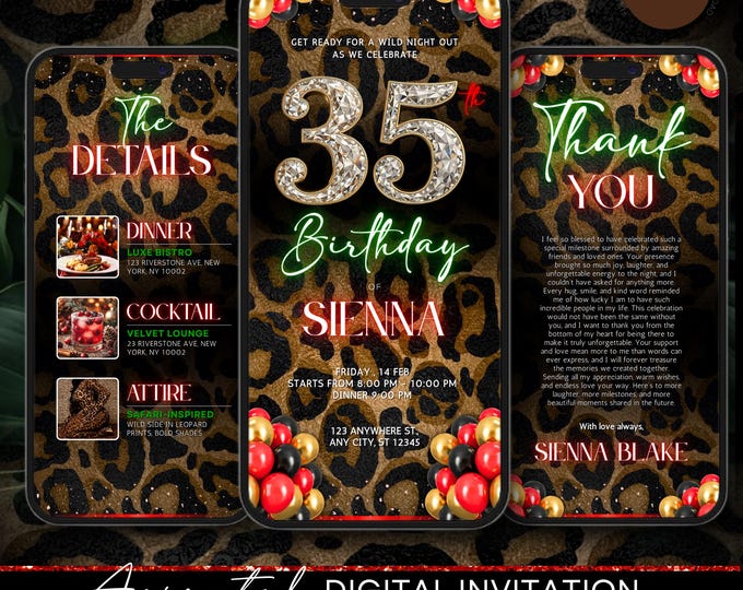 Cheetah Print And Cherry Invitation, Cheetah Print And Cherries Birthday, Cheetah Print And Red Invitation, Leopard Print Evite