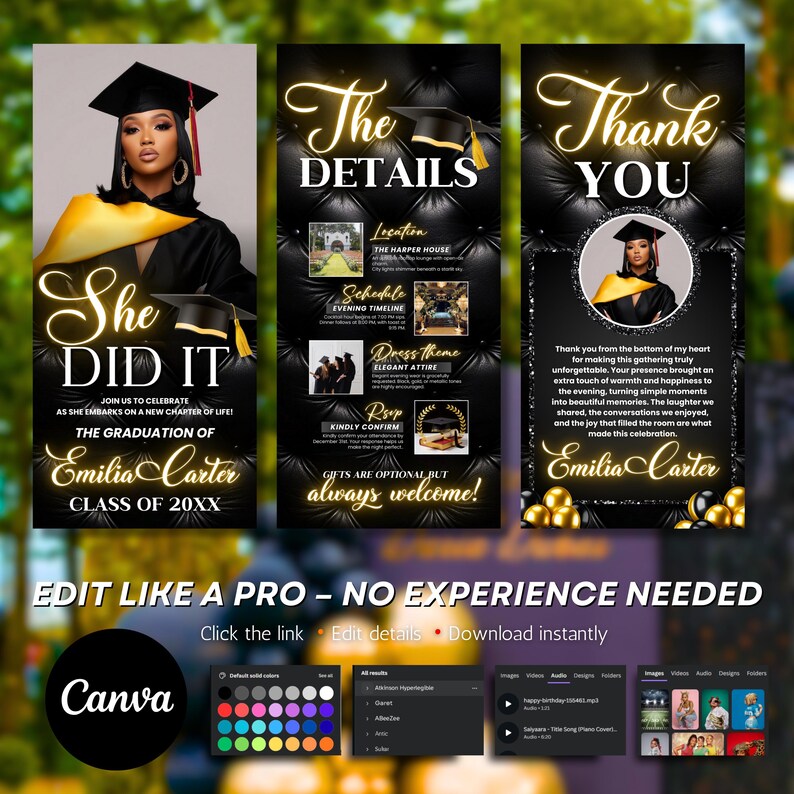Black and Gold Luxury Graduation Digital Invitation, Graduation Party, Graduation Ceremony, For Boys and Girls, For men and women Graduation Flyer | Customizable DIY Invitation Flyer | Graduation Invitation Flyer | Social Media Flyer | Simplistic | Class of 2025 Digital Graduation Invitation, Graduation Party, Graduation Invitation, Congrats to the Grad flyer, Class of 2025 flyer, Grad Announcement