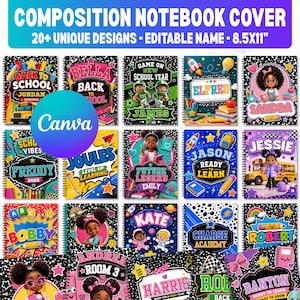 Composition Notebook Covers, Composition Book Cover template, Canva Composition Notebook Designs, Back to School Printable, Digital Download