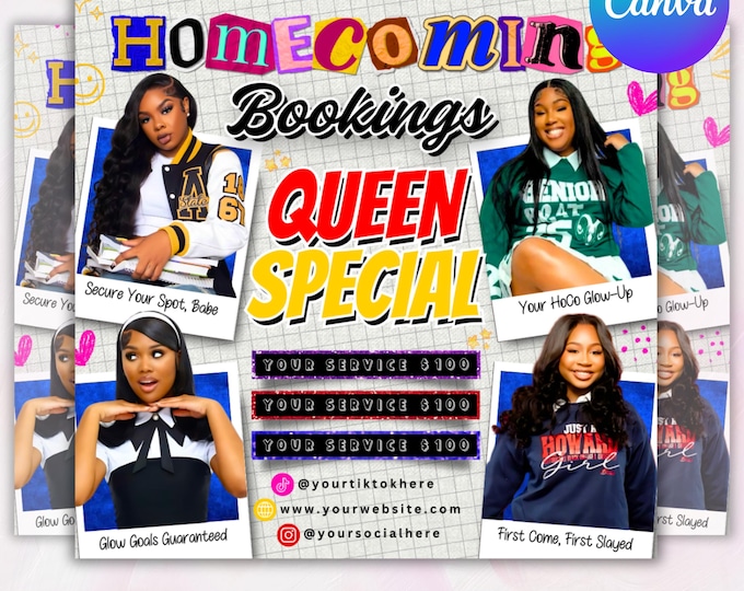 Homecoming Booking Flyer, Braids Homecoming Flyer, Hoco Flyer, Hoco Szn Flyer, Hair Flyer, Lash Booking Flyer, Canva Editable
