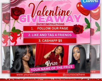 Valentines Giveaway Flyer, Valentine Raffle Flyer,  February Booking Flyer February Giveaway Hair Braids Nail Lash Makeup, Canva Editable
