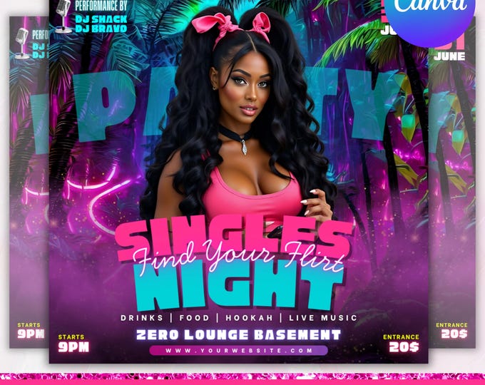 Singles Night Club Flyer, Club Party Flyer, Club Flyer, Urban Party Flyer, Social Media Post, Customize Club Party Flyer, Canva Editable