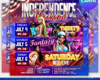 4th of July Party Flyer, Independence Day Party Flyer, USA Celebration Flyer, Patriotic Party Flyer, Club Party Flyer, Canva Editable