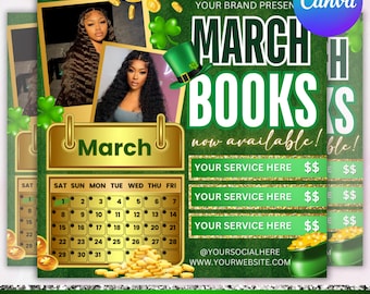March Booking Flyer, St. Patrick Day Flyer, March Madness Flyer, March Book Now, March Hair, March Lashes Nails Flyer, Canva Editable
