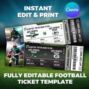 Editable Football Ticket, Football Game Ticket Gift, Football Birthday Ticket, Template Anniversary or Birthday Gift, Canva Editable