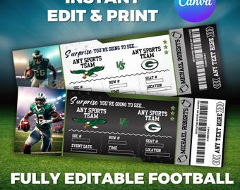 Editable Football Ticket, Football Game Ticket Gift, Football Birthday Ticket, Template Anniversary or Birthday Gift, Canva Editable