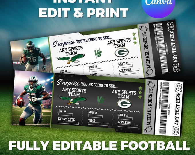 Editable Football Ticket, Football Game Ticket Gift, Football Birthday Ticket, Template Anniversary or Birthday Gift, Canva Editable