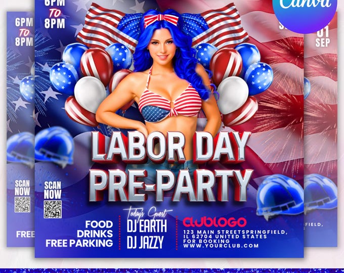 Labour Day Party Flyer, Labour Day Party Invitation, Club Party Flyer, Labor Day Club Flyer, Outdoor Party Flyer, Canva Editable