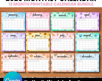 Editable 2026 Monthly Calendar, Cute Printable 2026 Planner for Kids, Home School Work Office Organizer, Editable PDF, Instant Download