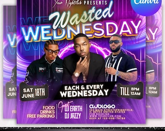 Wednesday party Flyer, Wasted Wednesday Party Flyer, Club Party Flyer, Club DJ Party Invite, Event Flyer, Social Media Flyer, Canva Editable