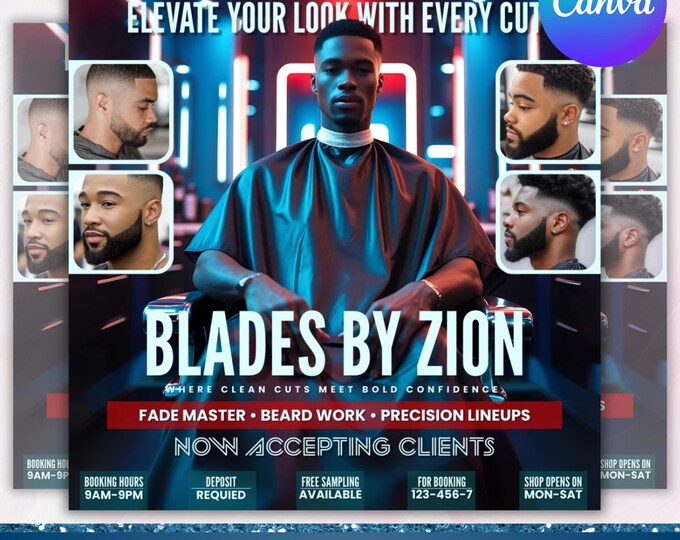 Barber Booking Flyer, Barber Booking Flyer, Barbershop booking flyer, Haircut Stylist Flyer, Social media template, Canva Editable