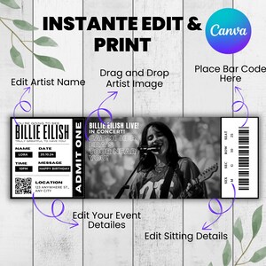 Editable Concert Ticket Template, DIY Event Ticket, Surprise Gift Custom Concert Ticket, Printable Concert Tickets Gift Idea, Canva Editable