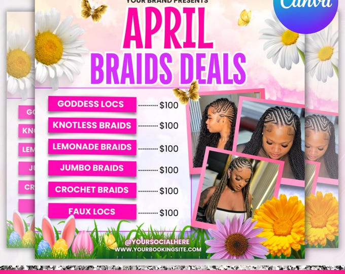 April Booking Flyer, Spring Books Open, Spring Booking, April Beauty Specials, Spring Appointments Available, Lashes Hair, Canva Editable