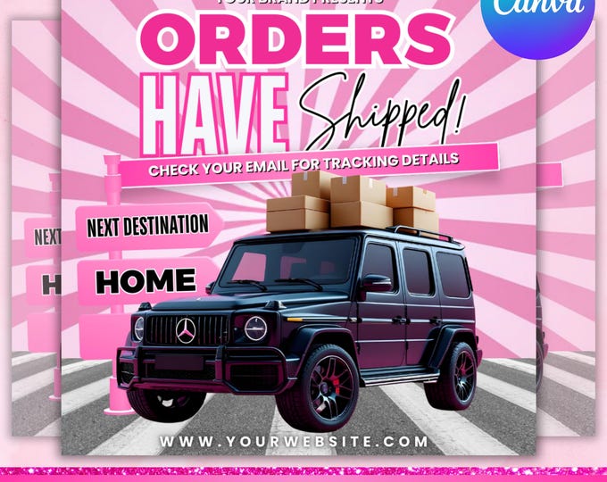 Orders Have Shipped Flyer, All Orders Shipped Flyer, Social Media Instagram Delivery Flyer, Lash, Hair, Makeup, Nails, Wig, Canva Editable