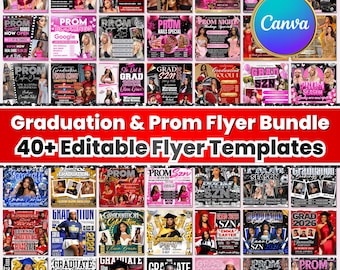 Graduation and Prom Flyer Mega Bundle, Graduation invitation Flyer, Class of 2026, Graduation Booking Flyer, Senior grad flyer, DIY Canva