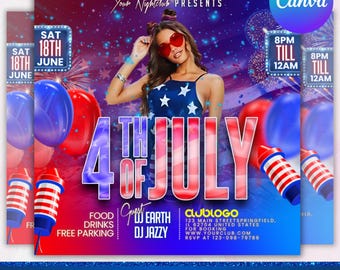 4th of July Party Flyer, Independence Day Party Flyer, USA Celebration Flyer, Patriotic Party Flyer, Club Party Flyer, Canva Editable