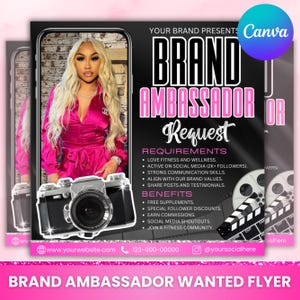 Brand Ambassador Flyer, Brand Ambassador Wanted Flyer, Influencer Flyer Models Wanted Flyer, Social Media Flyer, Canva Editable