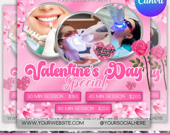 Teeth Whitening Flyer, Valentine's Specials Flyer, February Booking Flyer, Valentine Day Booking Flyer, Canva Editable