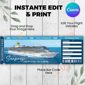 Editable Cruise Ship Ticket Template, Printable Cruise Trip Ticket ...