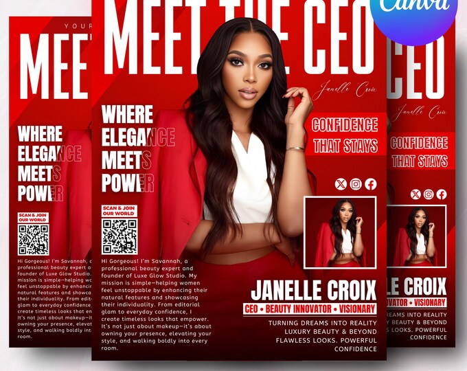 Meet The CEO Flyer, Magazine Style Canva Template, Business Owner Introduction Flyer, Business Branding Launching Flyer, Canva Editable