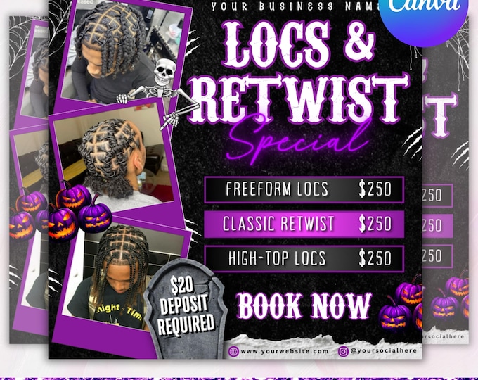 Locs specials flyer, Dread locks flyer, Hair specials flyer, Locs and Retwist flyer, Hair Loctician, Hair stylist, Loc Styling Braid