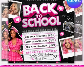Back To School Flyer, Back to school sale flyer, Back to school Hair flyer, DIY canva template, Back 2 School Flyer, Canva Editable
