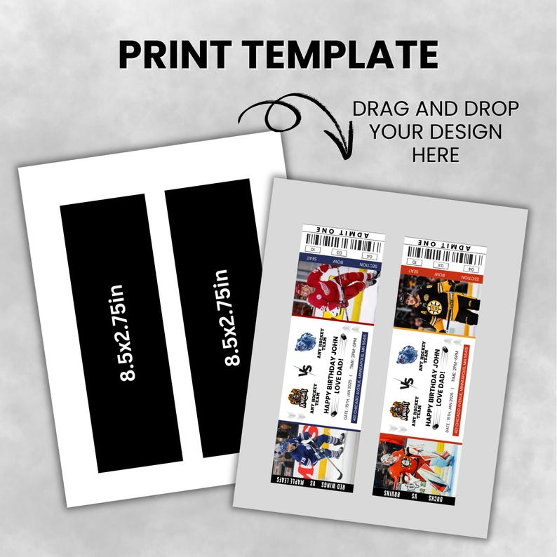 Editable Hockey Ticket, Hockey Ticket Template, Surprise Hockey Game Ticket, Printable Sports Ticket Gift for Him,  Canva Editable