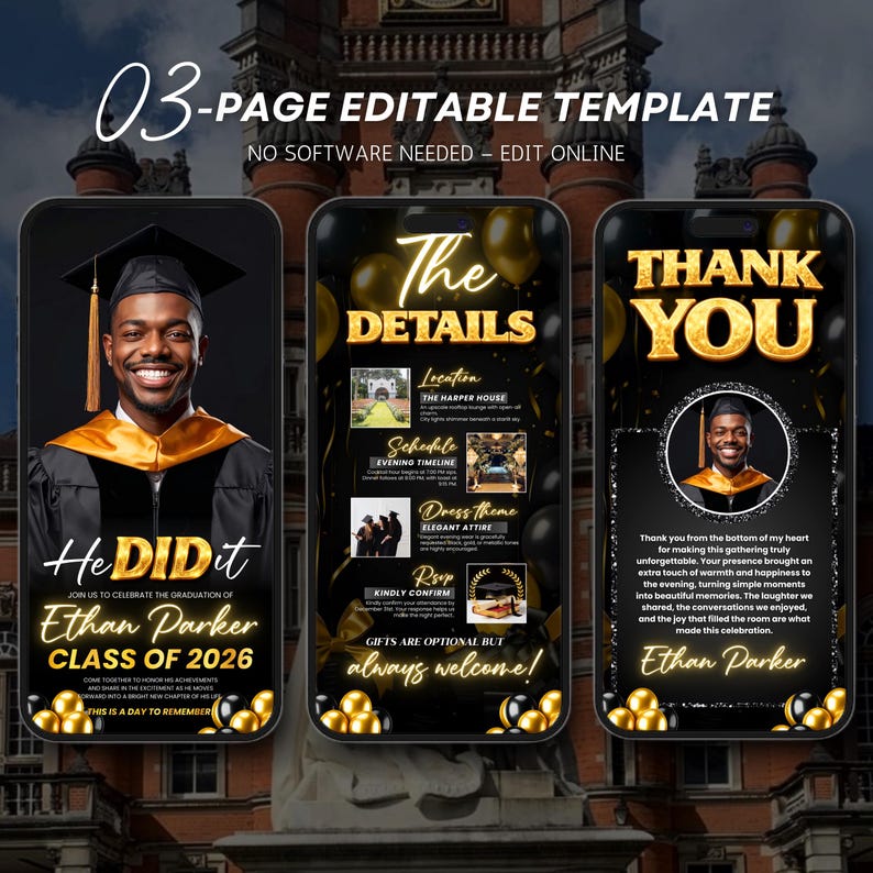 Black and Gold Luxury Graduation Digital Invitation, Graduation Party, Graduation Ceremony, For Boys and Girls, For men and women Graduation Flyer | Customizable DIY Invitation Flyer | Graduation Invitation Flyer | Social Media Flyer | Simplistic | Class of 2025 Digital Graduation Invitation, Graduation Party, Graduation Invitation, Congrats to the Grad flyer, Class of 2025 flyer, Grad Announcement