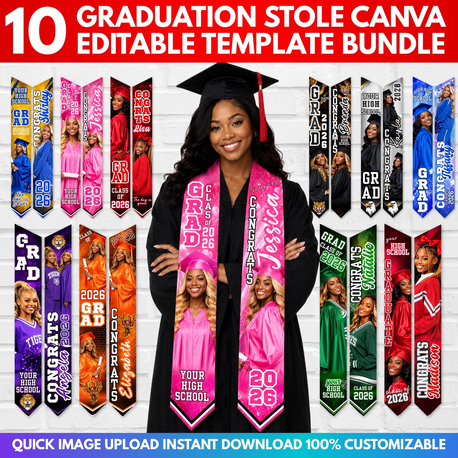 Graduation Stole Canva Editable Template Mega Bundle, Graduation Sash ...