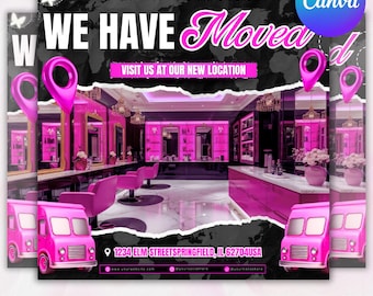 We Have Moved DIY New Location Flyer Relocating Alert Flyer Store Opening Flyer New Location Announcement Flyer Hair Makeup Lashes Nails Wig