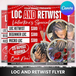 Valentine's Loc & Braid Booking Flyer: Hair, Nails, Lashes (Canva Editable)