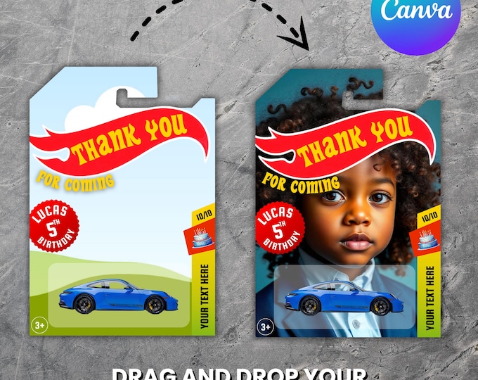 Toy car packaging, Toy Car Packaging Template, Printable Car Birthday Favor Tag, Race Car Tag Party Supplies, Canva Editable