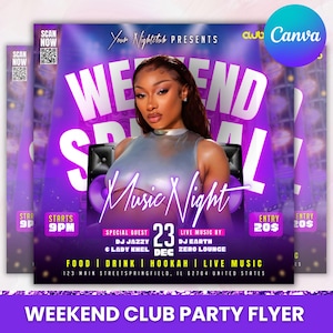 Weekend Party Flyer, Sunday Party Flyer, Saturday Party Flyer, Club Party Flyer, Nightclub Social Media Flyer, Canva Editable