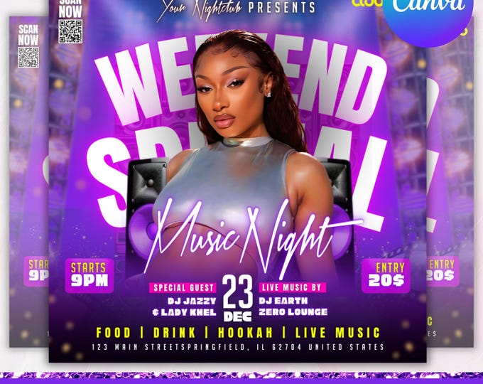 Weekend Party Flyer, Sunday Party Flyer, Saturday Party Flyer, Club Party Flyer, Nightclub Social Media Flyer, Canva Editable
