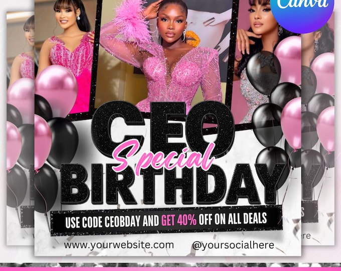 Ceo Birthday Sale Flyer, Ceo Birthday Flyer, Ceo Birthday Special Flyer, Boss Girl Flyer, Flash Sale Promo Flyer, Canva Editable