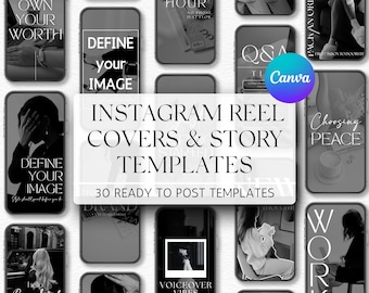 Instagram Reel Cover & Story Templates, 30 Instagram Reel Cover Templates, Faceless Marketing Instagram Reels Cover, Canva Editable