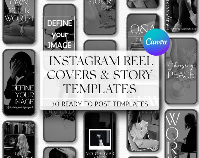 Instagram Reel Cover & Story Templates, 30 Instagram Reel Cover Templates, Faceless Marketing Instagram Reels Cover, Canva Editable