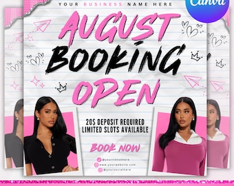August Booking flyer, August Appointment Flyer, Back To School Flyer, Back to school sale flyer, Hair Braids Lash Wig Flyer, Canva Editable