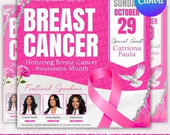 Pink Breast Cancer Awareness Flyer: Editable Pinktober Event (Digital Download)