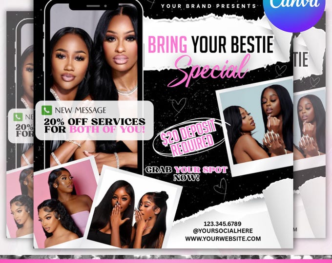 Best Friend Deal Flyer, Bring a Friend Sale Flyer, Bestie Deal Flyer, Makeup Flyer, Knotless Braid Flyer, Social Media Flyer, Canva Editable