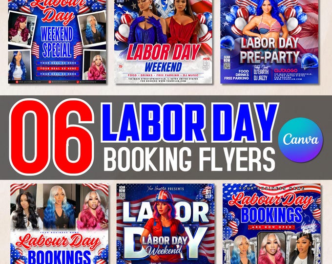 Labor Day Booking Flyer, Labor Day Special, September Booking Flyer, Braids, Nail, Lash, Wig Install, Social Media Flyer, Canva Editable