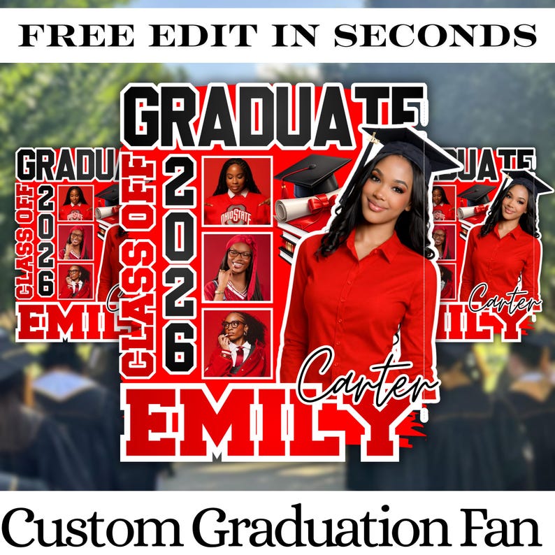 Graduation Fan Template, 2026 Grad Fan Canva Graduation Paddle Fan ...