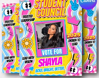Student Council Campaign Flyer Template, School Election Flyer, Editable Canva Poster, Digital Council Flyer, School Election Poster