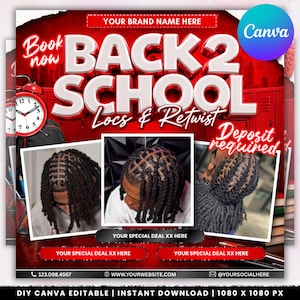 Back to School Loc and Retwist Flyer, Hair Flyer, Locs Special Flyer, Dread Locks Flyer, Hair Stylist Flyer, Back to School, Canva Editable