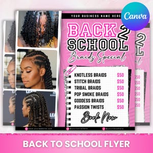 Back To School Flyer, Back to school sale flyer, Back to school Hair flyer, DIY canva template, Back 2 School Flyer, Canva Editable